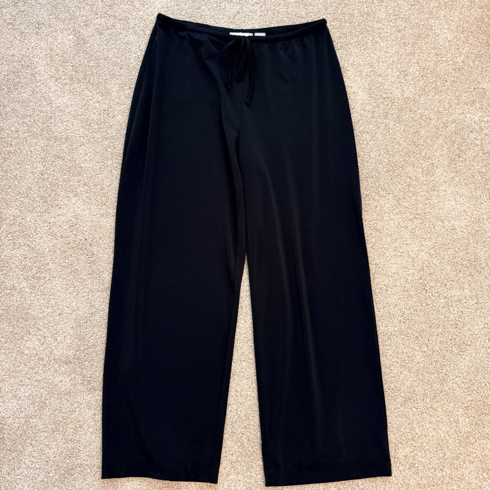 Liz Claiborne Liz & Co Wide Leg Pants Women Size S Black Drawstring Relaxed Work
